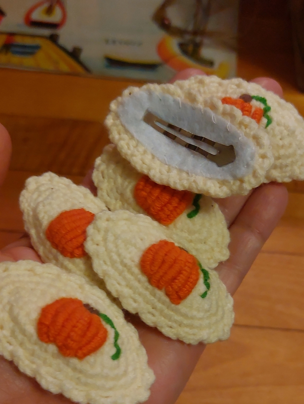 3 Pairs Handmade Crochet Pumpkin Hair Clips – Autumn Fall Style Halloween